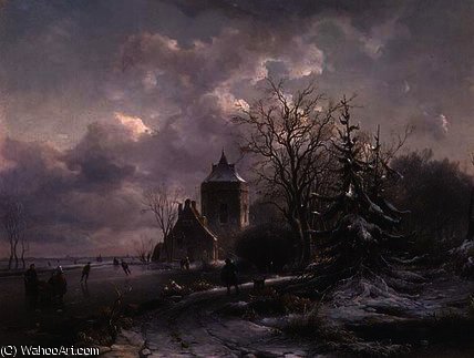WikiOO.org - Enciclopedia of Fine Arts - Pictura, lucrări de artă Andreas Schelfhout - Winter Scene, 19th century