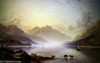 WikiOO.org - Encyclopedia of Fine Arts - Maleri, Artwork Anthony Vandyke Copley Fielding - Loch Lomond at Dawn