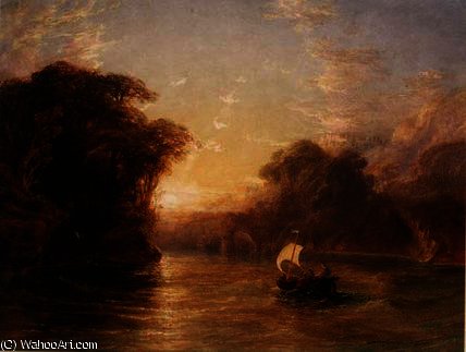 Wikioo.org - The Encyclopedia of Fine Arts - Painting, Artwork by Anthony Vandyke Copley Fielding - Ubaldo and Carlo in the Enchanted Boat,