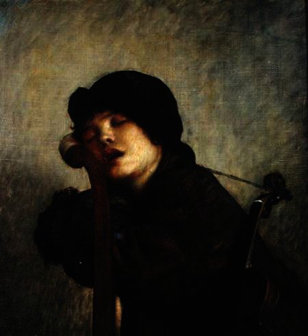 WikiOO.org - Encyclopedia of Fine Arts - Målning, konstverk Ernest Hébert (Antoine Auguste Ernest Hebert) - The little violinist sleeping