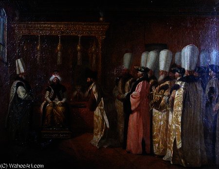 Wikioo.org - The Encyclopedia of Fine Arts - Painting, Artwork by Antoine De Favray - Audience of Charles Gravier , Comte de Vergennes, with the Sultan Osman III