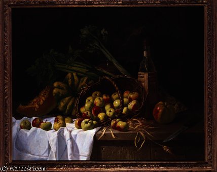 WikiOO.org - Encyclopedia of Fine Arts - Maleri, Artwork Antoine Vollon - Still Life with a Bottle of Wine