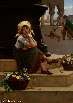 Wikioo.org – La Enciclopedia de las Bellas Artes - Pintura, Obras de arte de Antonio Paoletti - Un veneciano  Niña de las flores