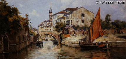 Wikioo.org - สารานุกรมวิจิตรศิลป์ - จิตรกรรม Antonio Maria De Reyna Manescau - A venetian backwater,