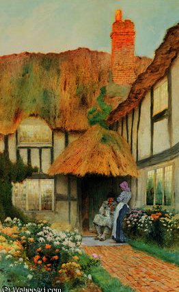 WikiOO.org - אנציקלופדיה לאמנויות יפות - ציור, יצירות אמנות Arthur Claude Strachan - By the Cottage Door