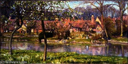 WikiOO.org - دایره المعارف هنرهای زیبا - نقاشی، آثار هنری Arthur Joseph Gaskin - Houses and a River