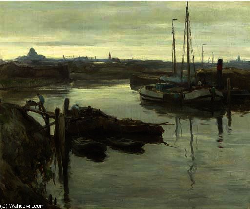 WikiOO.org - אנציקלופדיה לאמנויות יפות - ציור, יצירות אמנות August Willem Van Voorden - The inner harbour of scheveningen