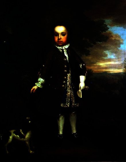 WikiOO.org - Encyclopedia of Fine Arts - Maalaus, taideteos Bartholomew Dandridge - Portrait of a small boy with a spaniel and a parrot