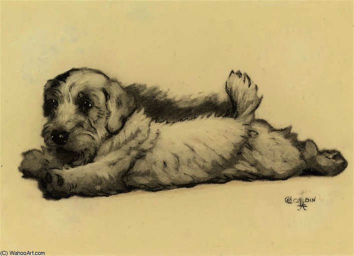WikiOO.org - אנציקלופדיה לאמנויות יפות - ציור, יצירות אמנות Beatrice Parsons - A sealyham puppy stretching