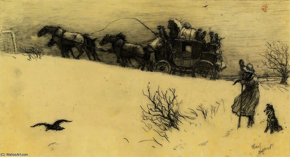 WikiOO.org - 百科事典 - 絵画、アートワーク Beatrice Parsons - ザー 駅馬車 苦労 アップ a 雪に覆われました 丘