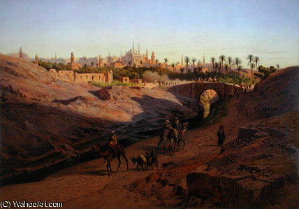 Wikioo.org - Bách khoa toàn thư về mỹ thuật - Vẽ tranh, Tác phẩm nghệ thuật Carl (Friedrich Heinrich) Werner - A view of Cairo from the north with the White