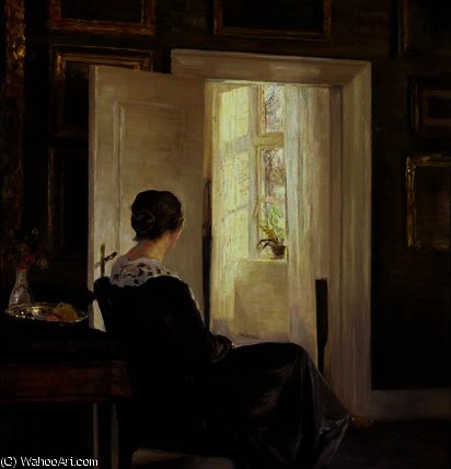 Wikioo.org - Bách khoa toàn thư về mỹ thuật - Vẽ tranh, Tác phẩm nghệ thuật Carl Vilhelm Holsoe - A woman seated near a door