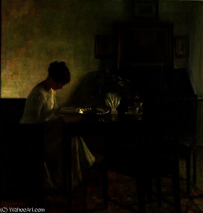 WikiOO.org - Enciclopedia of Fine Arts - Pictura, lucrări de artă Carl Vilhelm Holsoe - Girl Reading in an Interior