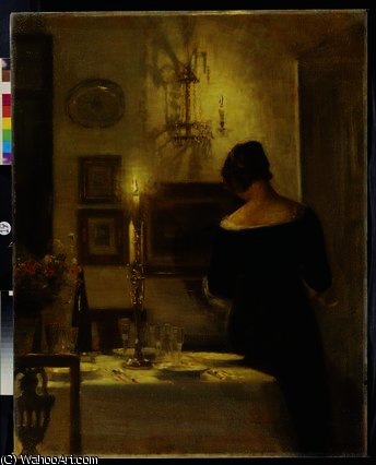 Wikoo.org - موسوعة الفنون الجميلة - اللوحة، العمل الفني Carl Vilhelm Holsoe - In the Dining Room