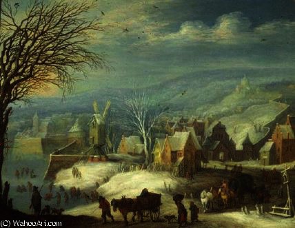 Wikioo.org - The Encyclopedia of Fine Arts - Painting, Artwork by Carlo Innocenzo Carlone - Winter landscape with numerous figures