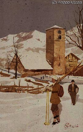 Wikioo.org - Encyklopedia Sztuk Pięknych - Malarstwo, Grafika Carlo Pellegrini - A view of Adelboden, Switzerland