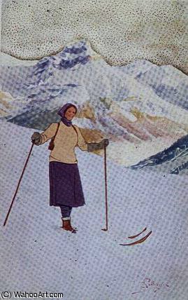 WikiOO.org - 百科事典 - 絵画、アートワーク Carlo Pellegrini - スキーヤー オン  ザー  ゲレンデ  の  エンゲルベルク  スイス