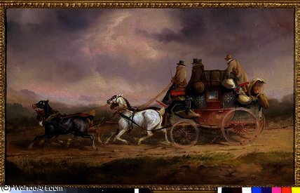 Wikioo.org - The Encyclopedia of Fine Arts - Painting, Artwork by Charles Cooper Henderson - Mail Coaches on the Road