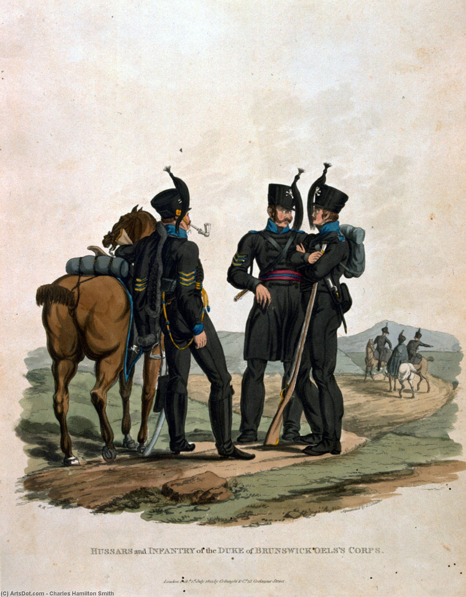 WikiOO.org - אנציקלופדיה לאמנויות יפות - ציור, יצירות אמנות Charles Hamilton Smith - Hussars and Infantry of the Duke of Brunswick Oels's