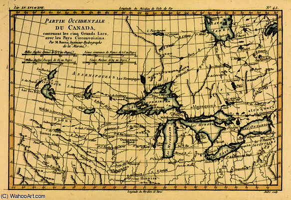 Wikioo.org - The Encyclopedia of Fine Arts - Painting, Artwork by Rigobert Bonne (Charles Marie Rigobert Bonne) - Western Canada, including the Five Great Lakes, from 'Atlas de Toutes les Parties Connues du Globe T