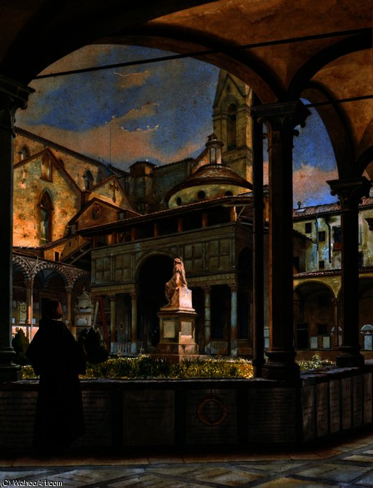 Wikioo.org - The Encyclopedia of Fine Arts - Painting, Artwork by Odoardo Borrani - La Cappella dei Pazzi; Il chiostro di Santa Croce a Firenze