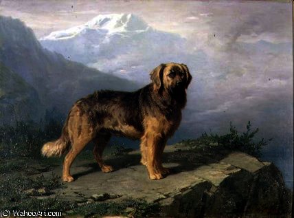 Wikioo.org - The Encyclopedia of Fine Arts - Painting, Artwork by Conradyn Cunaeus - A Mastiff in an Alpine Landscape