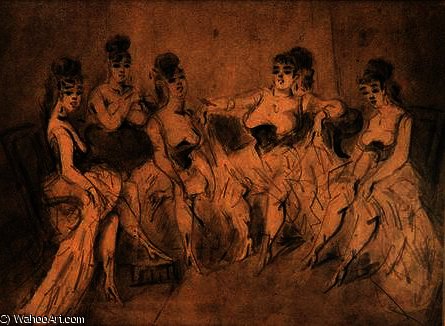 WikiOO.org - Encyclopedia of Fine Arts - Schilderen, Artwork Constantin Guys - Girls in a Bordello