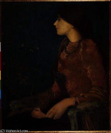 WikiOO.org - Encyclopedia of Fine Arts - Maľba, Artwork Fernand Edmond Jean Marie Khnopff - Pensive lady
