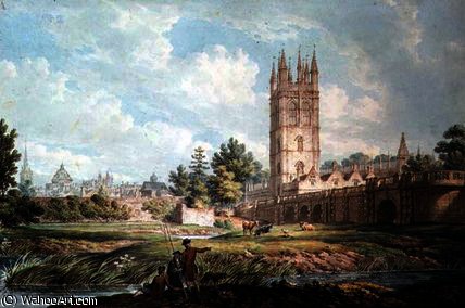 WikiOO.org - دایره المعارف هنرهای زیبا - نقاشی، آثار هنری Edward Dayes - Magdalen College and Bridge, Oxford, from the River