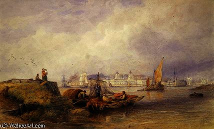 WikiOO.org - Encyclopedia of Fine Arts - Maleri, Artwork Edward Duncan - Greenwich Hospital on the Thames