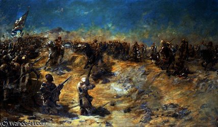 Wikioo.org - The Encyclopedia of Fine Arts - Painting, Artwork by Edward Matthew Hale - Charge of the 21st Lancers at the Battle of Omdurman