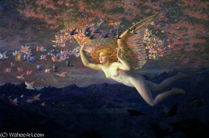 Wikioo.org - The Encyclopedia of Fine Arts - Painting, Artwork by Edward Robert Hughes - On the Wings of the Morning