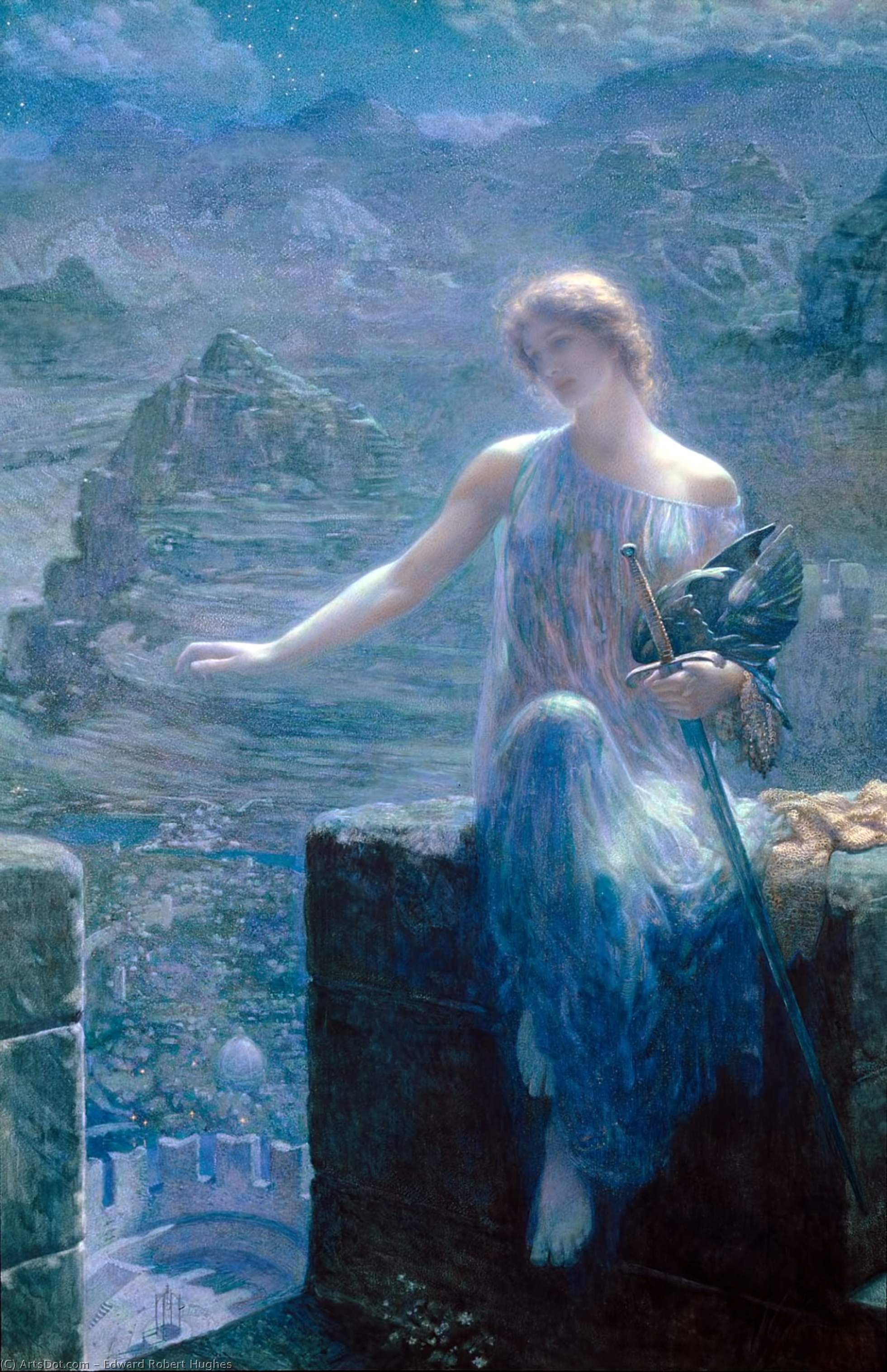 Wikioo.org - The Encyclopedia of Fine Arts - Painting, Artwork by Edward Robert Hughes - The valkyrie's vigil