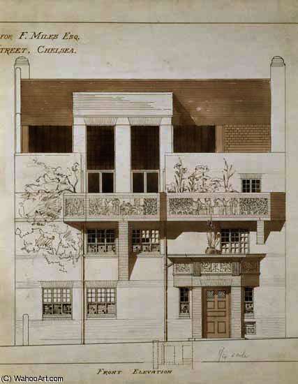 WikiOO.org - Encyclopedia of Fine Arts - Maleri, Artwork Edward William Godwin - Front Elevation of Studio and House for Frank Miles