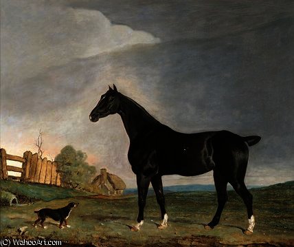 WikiOO.org - Güzel Sanatlar Ansiklopedisi - Resim, Resimler Edwin Cooper - A dark bay horse and a terrier in a landscape
