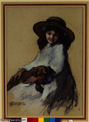 Wikoo.org - موسوعة الفنون الجميلة - اللوحة، العمل الفني Elizabeth Adela Stanhope Forbes - Young Girl with her Puppy