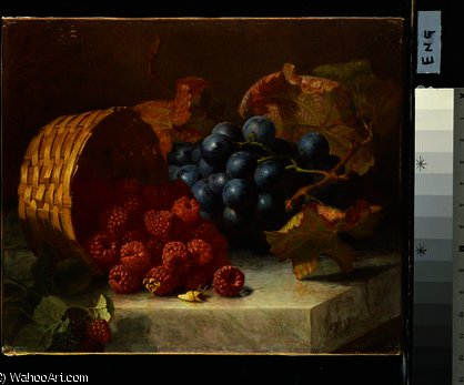 Wikioo.org – L'Enciclopedia delle Belle Arti - Pittura, Opere di Eloise Harriet Stannard - ancora la vita con Lamponi e un mazzo di uva