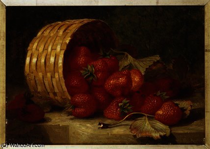 Wikioo.org - The Encyclopedia of Fine Arts - Painting, Artwork by Eloise Harriet Stannard - Strawberries in a Wicker Basket on a Ledge