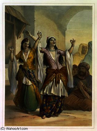 Wikioo.org - The Encyclopedia of Fine Arts - Painting, Artwork by Émile Prisse D'avennes - Egyptian Dancing Girls Performing the Ghawazi