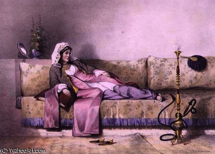 Wikioo.org - The Encyclopedia of Fine Arts - Painting, Artwork by Émile Prisse D'avennes - Egyptian Woman in a Harem in Cairo