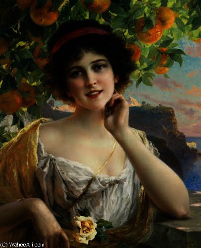 WikiOO.org - Encyclopedia of Fine Arts - Festés, Grafika Emile Vernon - Beauty Under the Orange Tree