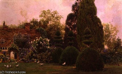 Wikioo.org - The Encyclopedia of Fine Arts - Painting, Artwork by Ernest Arthur Rowe - Chickens in a garden