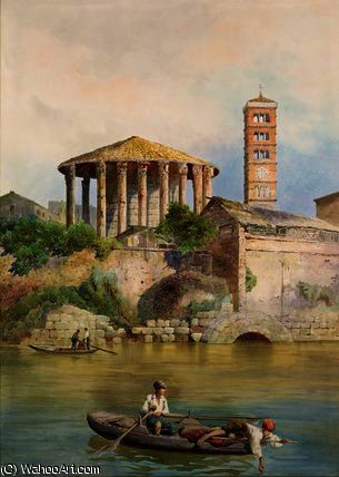 Wikioo.org - The Encyclopedia of Fine Arts - Painting, Artwork by Ettore Roesler Franz - View of the Sbocco della Cloaca Massima, Rome