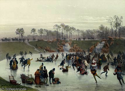 Wikioo.org - The Encyclopedia of Fine Arts - Painting, Artwork by Eugene Charles Francois Guerard - Skaters on the Lake