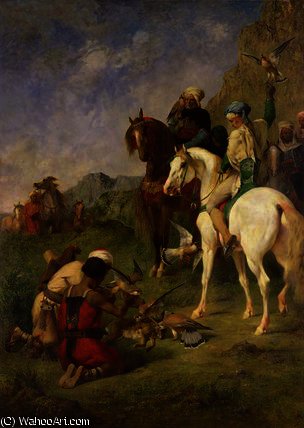 Wikioo.org - The Encyclopedia of Fine Arts - Painting, Artwork by Eugene Fromentin - A Falcon Hunt in Algeria