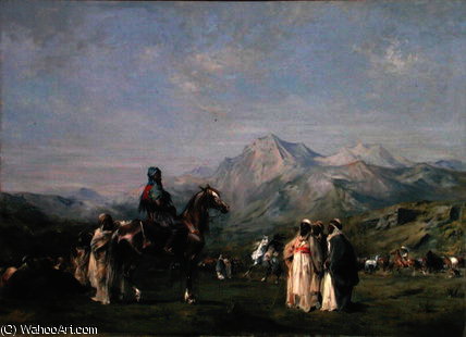Wikioo.org - The Encyclopedia of Fine Arts - Painting, Artwork by Eugene Fromentin - An Encampment in the Atlas Mountains