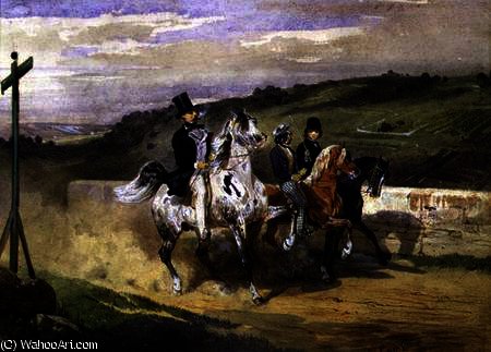 Wikioo.org - The Encyclopedia of Fine Arts - Painting, Artwork by Eugene Louis Lami - Horace Vernet and his Children Riding in the Country