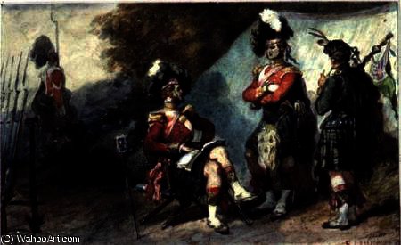 Wikioo.org - The Encyclopedia of Fine Arts - Painting, Artwork by Eugene Louis Lami - Officers of the 79th Highlanders at Chobham Camp