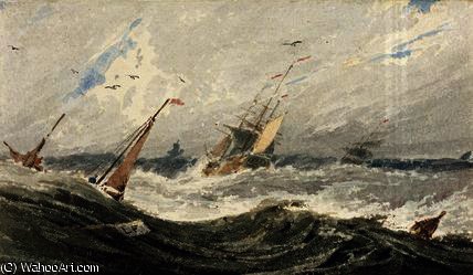 WikiOO.org - Encyclopedia of Fine Arts - Schilderen, Artwork Francois Louis Thomas Francia - Boats on a Stormy Sea