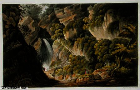 WikiOO.org - Enciclopedia of Fine Arts - Pictura, lucrări de artă Frederick Calvert - Waterfall at Shanklin, from 'The Isle of Wight Illustrated, in a Series of Coloured Views', engraved